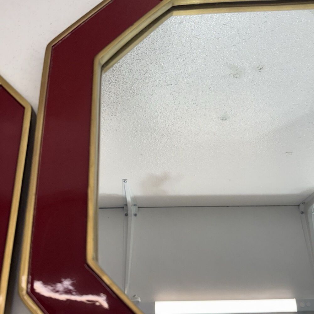 Nate Berkus La Rouse Designer Red Enamel Goldtone Octagon Wall Mirror Set MCM - Picture 7 of 14